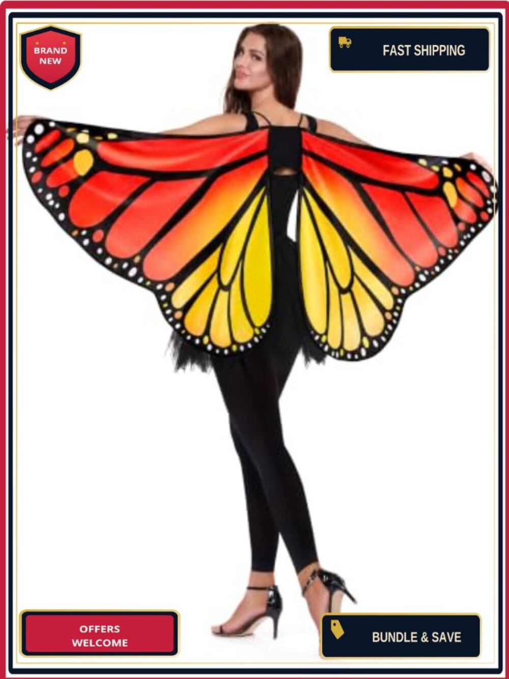 Monarch Butterfly Wings Costume Accessory Women One Size Polyester